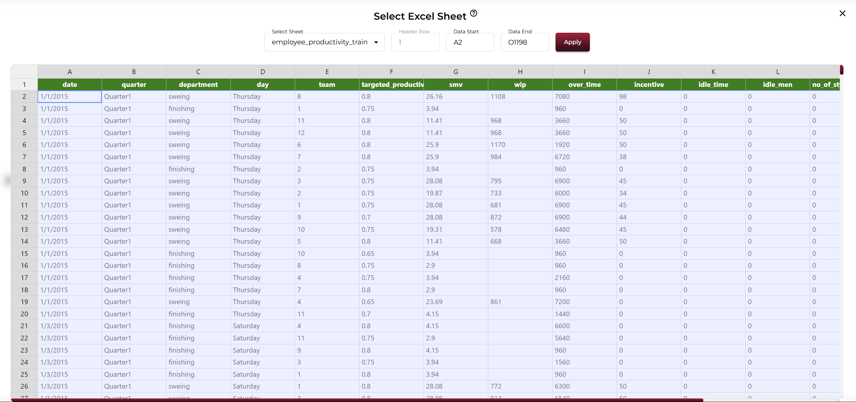 Excel Upload UI